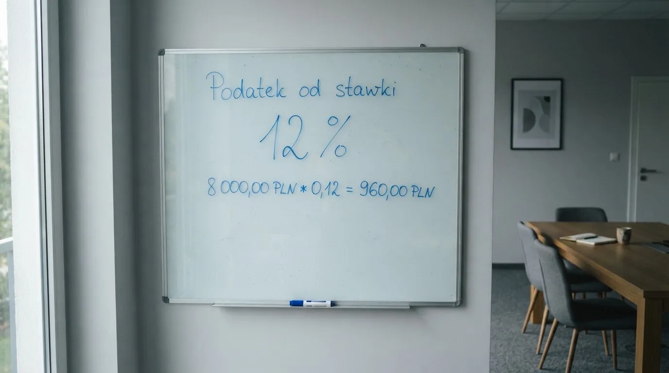 Szklana tablica suchościeralna w pustej sali konferencyjnej, lekko zakurzona, obok leży niebieski pisak.
